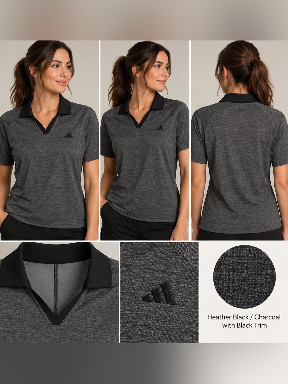 adidas Women’s Black Polo Shirt Size L Short Sleeve Golf Tennis Athleisure
